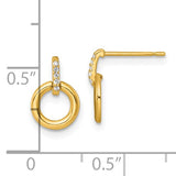 14k Yellow Gold Dangle Hoop Earrings with Cubic Zirconia, Open Circle Design