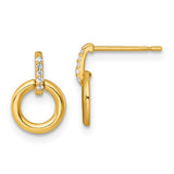 14k Yellow Gold Dangle Hoop Earrings with Cubic Zirconia, Open Circle Design