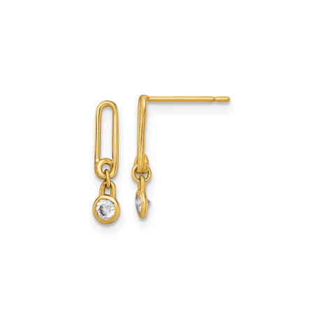 14k Yellow Gold Drop Earrings with Cubic Zirconia, Open Link Dangle Studs for Women
