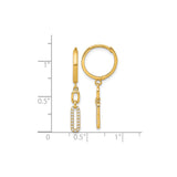 14k Yellow Gold Dangle Hoop Earrings with Cubic Zirconia, Geometric Drop, Lightweight Design