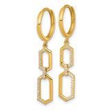 14k Yellow Gold Dangle Earrings with Cubic Zirconia, Hexagon Link Geometric Hoop Design