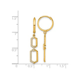 14k Yellow Gold Dangle Earrings with Cubic Zirconia, Hexagon Link Geometric Hoop Design