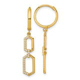 14k Yellow Gold Dangle Earrings with Cubic Zirconia, Hexagon Link Geometric Hoop Design