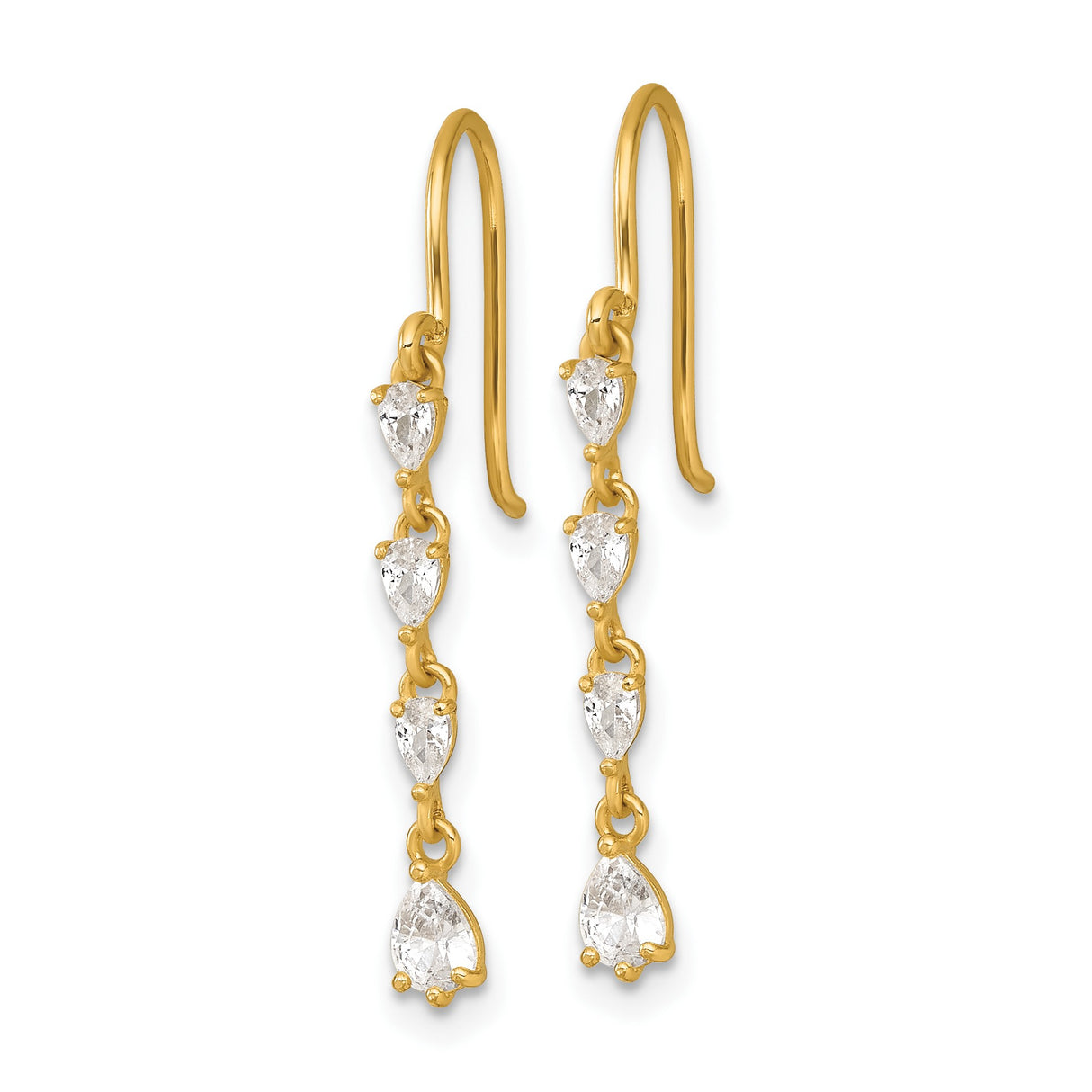 14k Yellow Gold Dangle Earrings with Pear Shape Cubic Zirconia, Vertical Drop Design