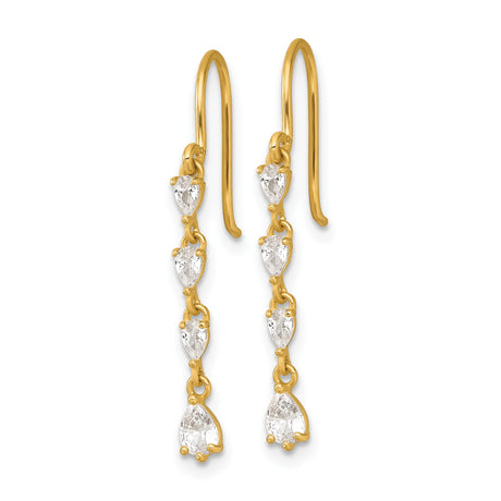 14k Yellow Gold Dangle Earrings with Pear Shape Cubic Zirconia, Vertical Drop Design