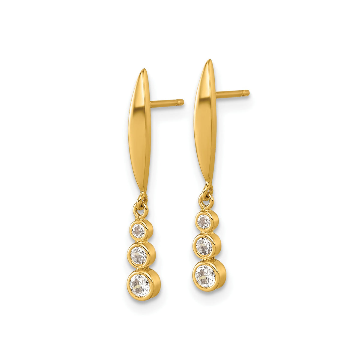 14k Yellow Gold Dangle Earrings with Cubic Zirconia, Curved Bar Design, Minimalist Style for Women