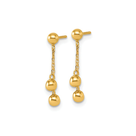 14k Yellow Gold Dangle Earrings with Polished Ball Drops on Delicate Chain Design