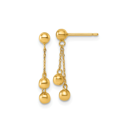 14k Yellow Gold Dangle Earrings with Polished Ball Drops on Delicate Chain Design