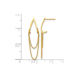 14k Yellow Gold Dangle Earrings with V Shape and Dual Chain Drops, Modern Minimalist Style