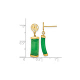 14k Yellow Gold Dangle Earrings with Green Jade Curved Bars and Chinese Fu Symbol