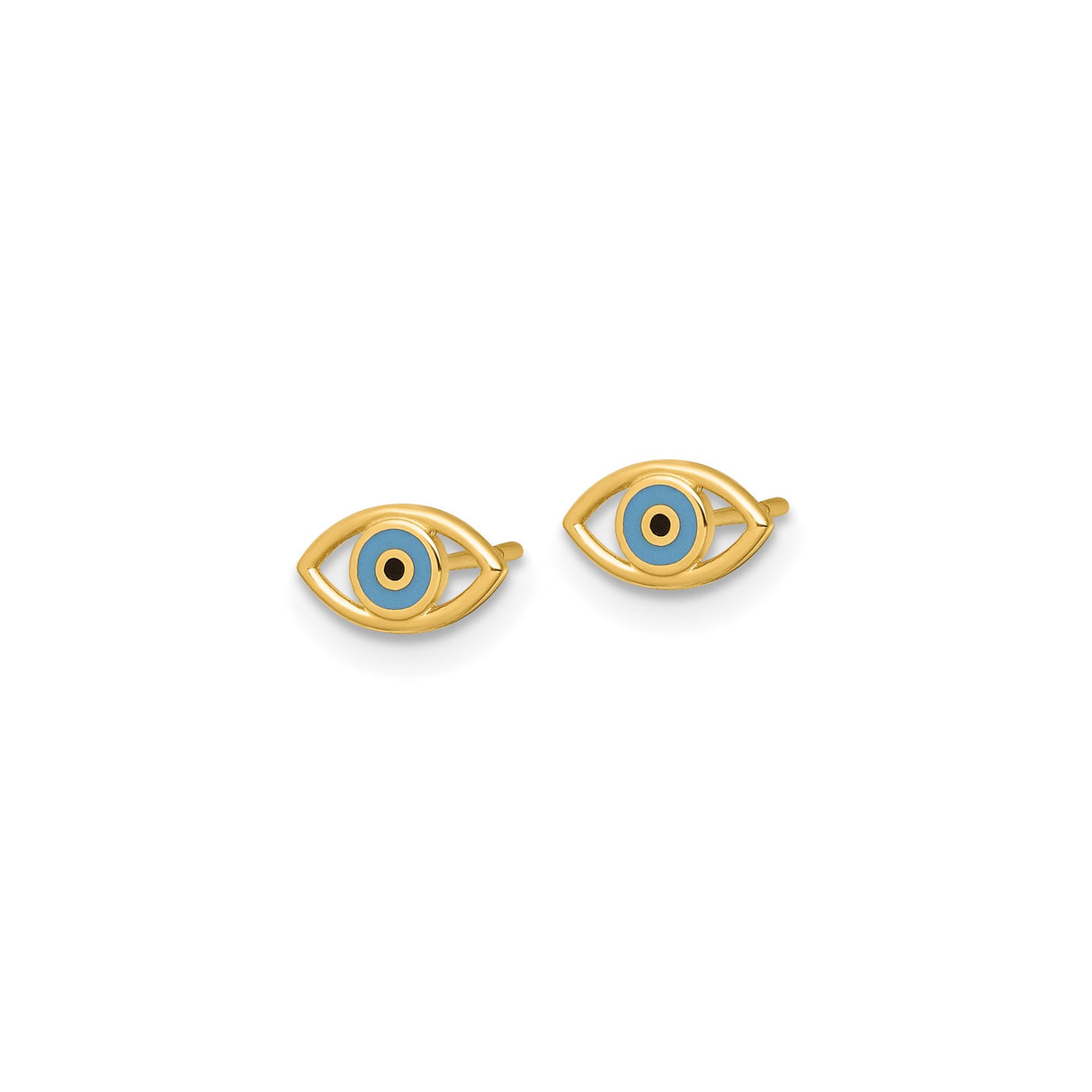 14K Yellow Gold Evil Eye Stud Earrings With Blue Enamel