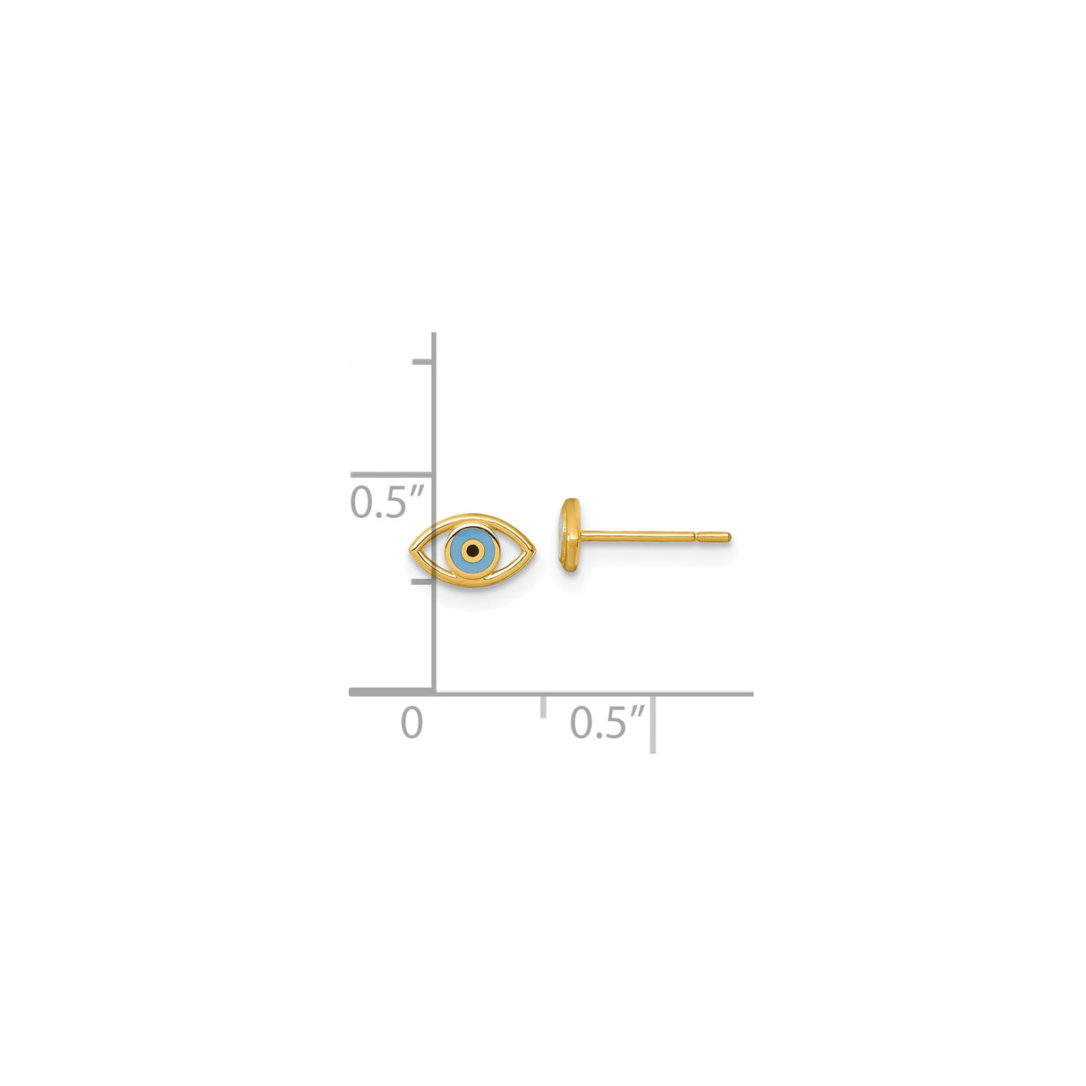 14K Yellow Gold Evil Eye Stud Earrings With Blue Enamel