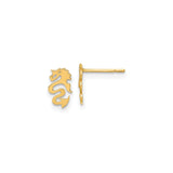 14k Yellow Gold Dragon Stud Earrings, Asian Motif Mythical Design for Men and Women