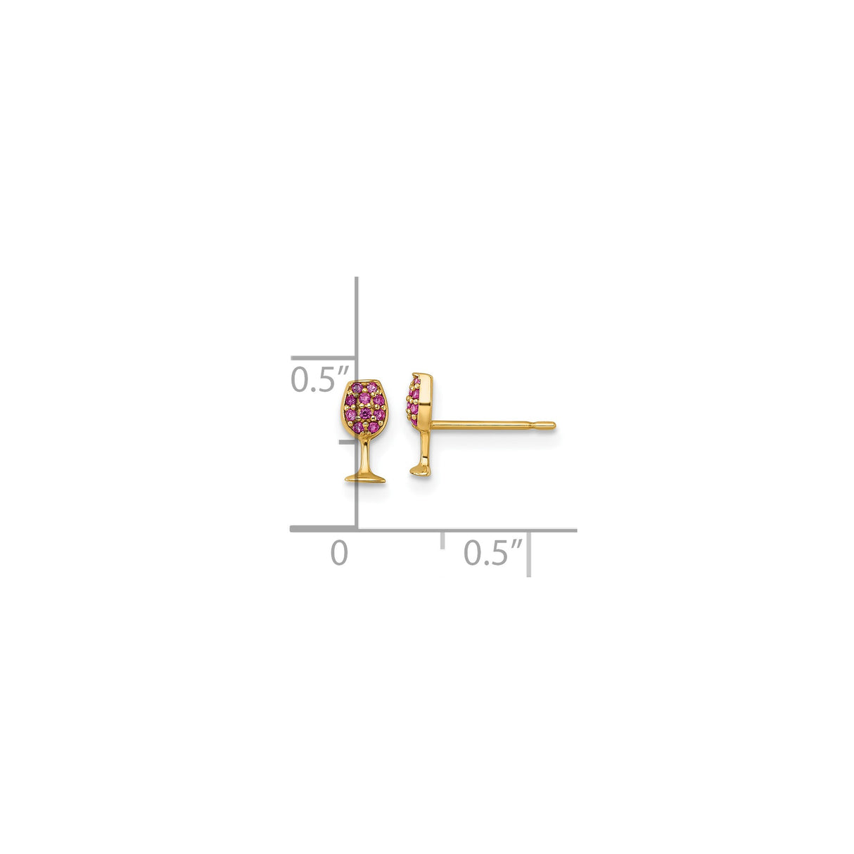 14k Yellow Gold Wine Glass Stud Earrings with Pink Gemstone Accents, Party Theme Jewelry for Women