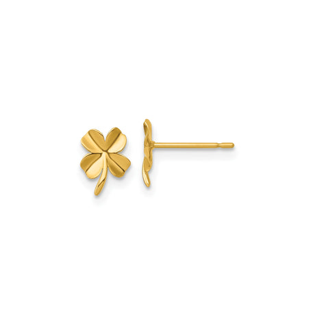 14k Yellow Gold Four Leaf Clover Stud Earrings, Nature-Inspired Lucky Jewelry for Women