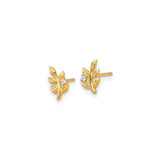 14k Yellow Gold Leaf Branch Stud Earrings with Cubic Zirconia, Botanical Minimalist Design