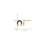 14k Yellow Gold Stud Earrings with Cubic Zirconia, Black Enamel Horseshoe Design, Lucky Charm Style