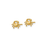 14k Yellow Gold Crab Stud Earrings with Heart-Shaped Body, Zodiac Cancer Design