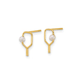 14k Yellow Gold Pickleball Paddle Stud Earrings with Cultured Pearl Accents for Women