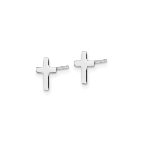 14k White Gold Cross Stud Earrings, Polished Minimalist Christian Design for Women