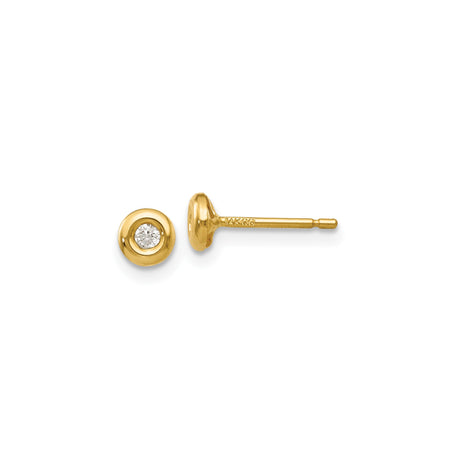 14k Yellow Gold Stud Earrings with Bezel Set Cubic Zirconia, Minimalist Polished Design for Women