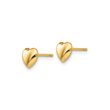 14k Yellow Gold Heart Stud Earrings, Smooth Finish Minimalist Design for Women