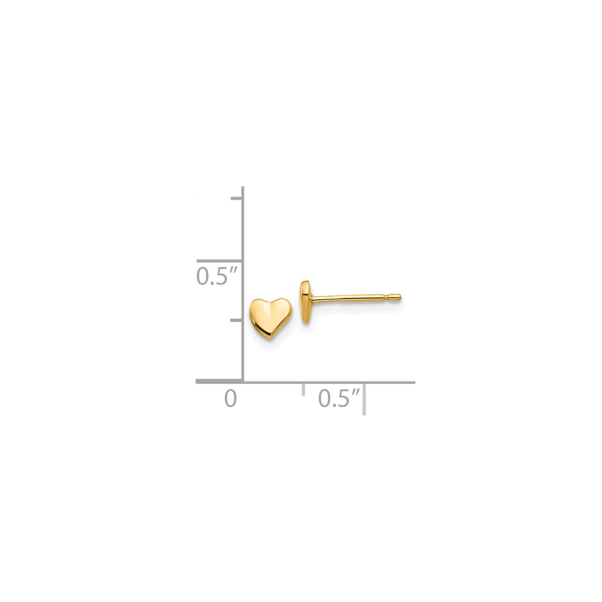 14k Yellow Gold Heart Stud Earrings, Polished Flat Design, Minimalist Romantic Style