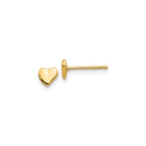 14k Yellow Gold Heart Stud Earrings, Polished Flat Design, Minimalist Romantic Style