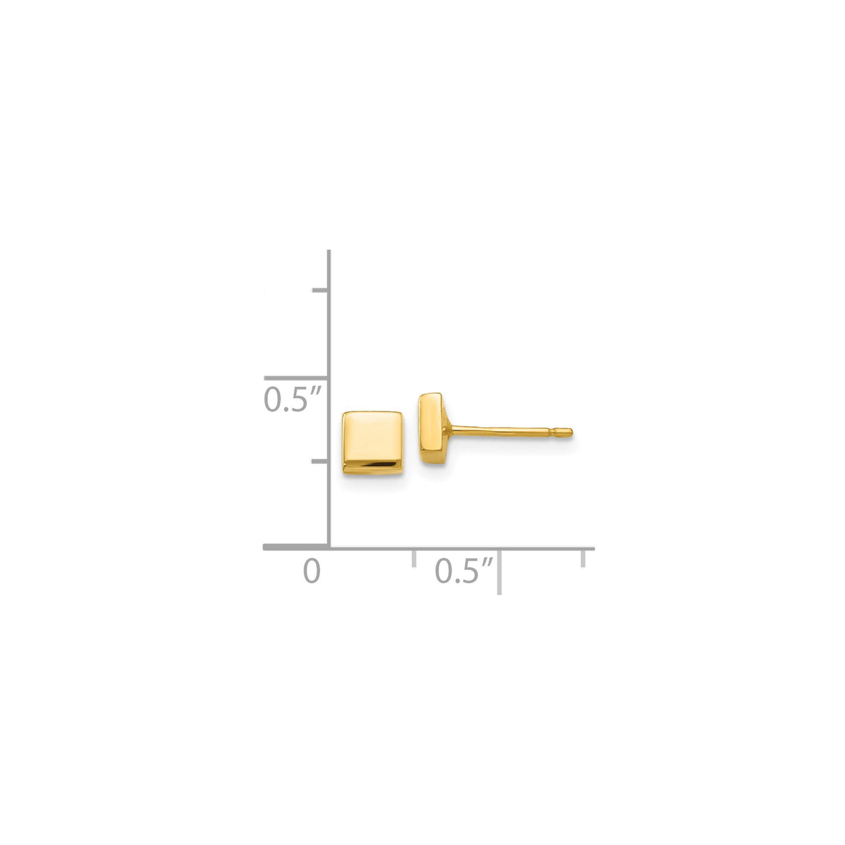 14k Yellow Gold Square Stud Earrings, Polished Geometric Minimalist Design, Unisex Jewelry