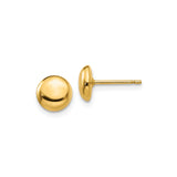 14k Yellow Gold Stud Earrings, Polished Dome Disc Design, Minimalist Round Style for Women