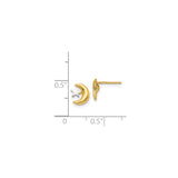 14k Yellow Gold Moon and Star Stud Earrings, Two-Tone Celestial Jewelry for Women