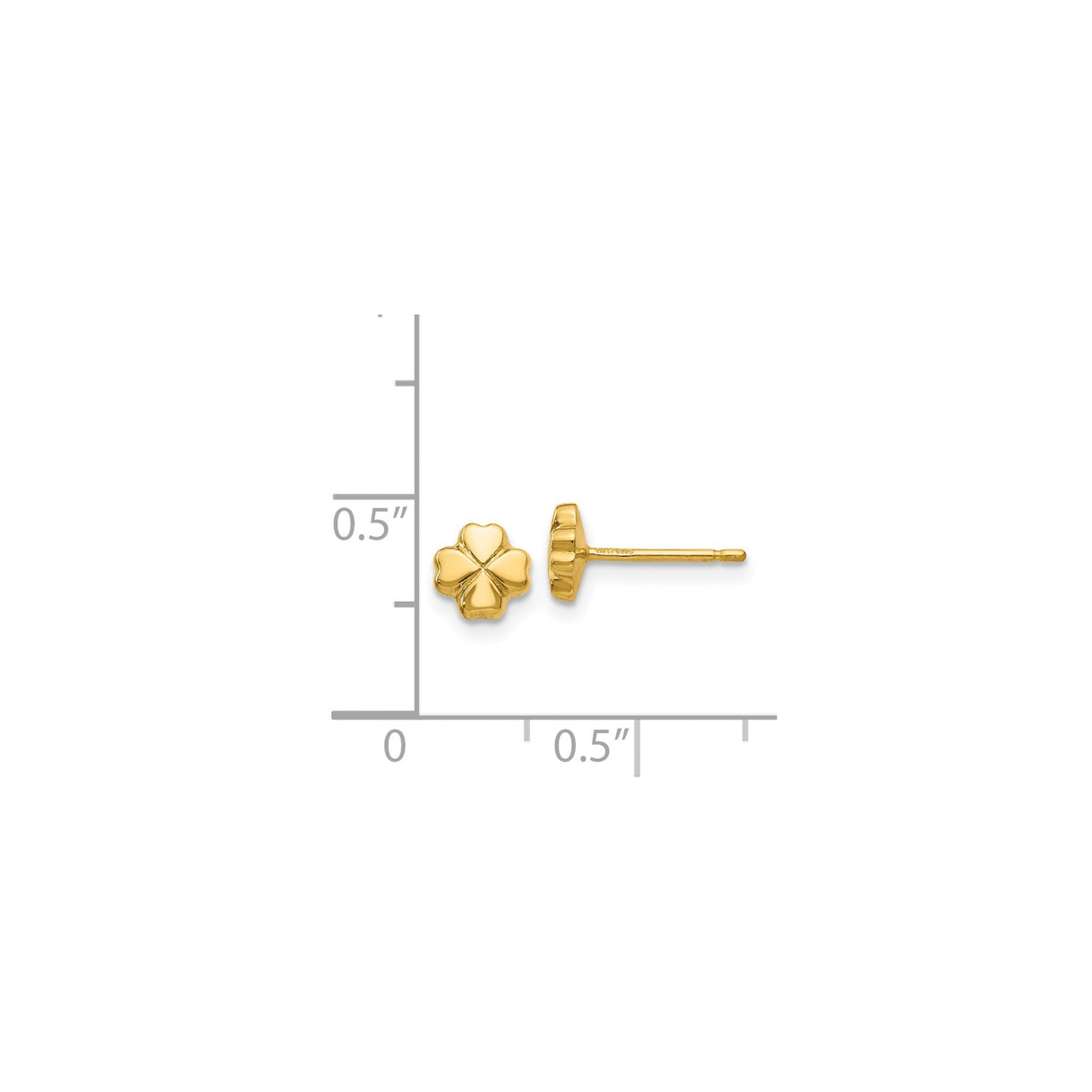 14k Yellow Gold Clover Stud Earrings, Polished Four-Leaf Design, Lucky Minimalist Jewelry