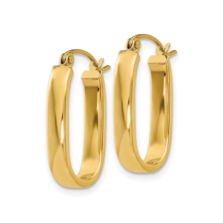 14k Yellow Gold Oval Hoop Earrings, Polished Lightweight Tube with Snap Back Closure