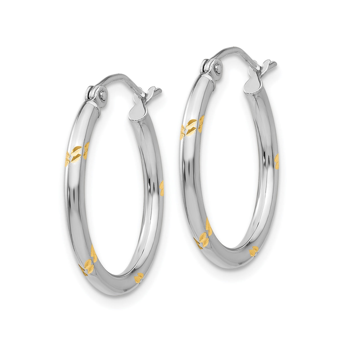 14k White Gold Hoop Earrings with Yellow Gold Leaf Accents, Floral Motif, Two-Tone Design