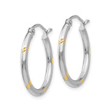 14k White Gold Hoop Earrings with Yellow Gold Leaf Accents, Floral Motif, Two-Tone Design