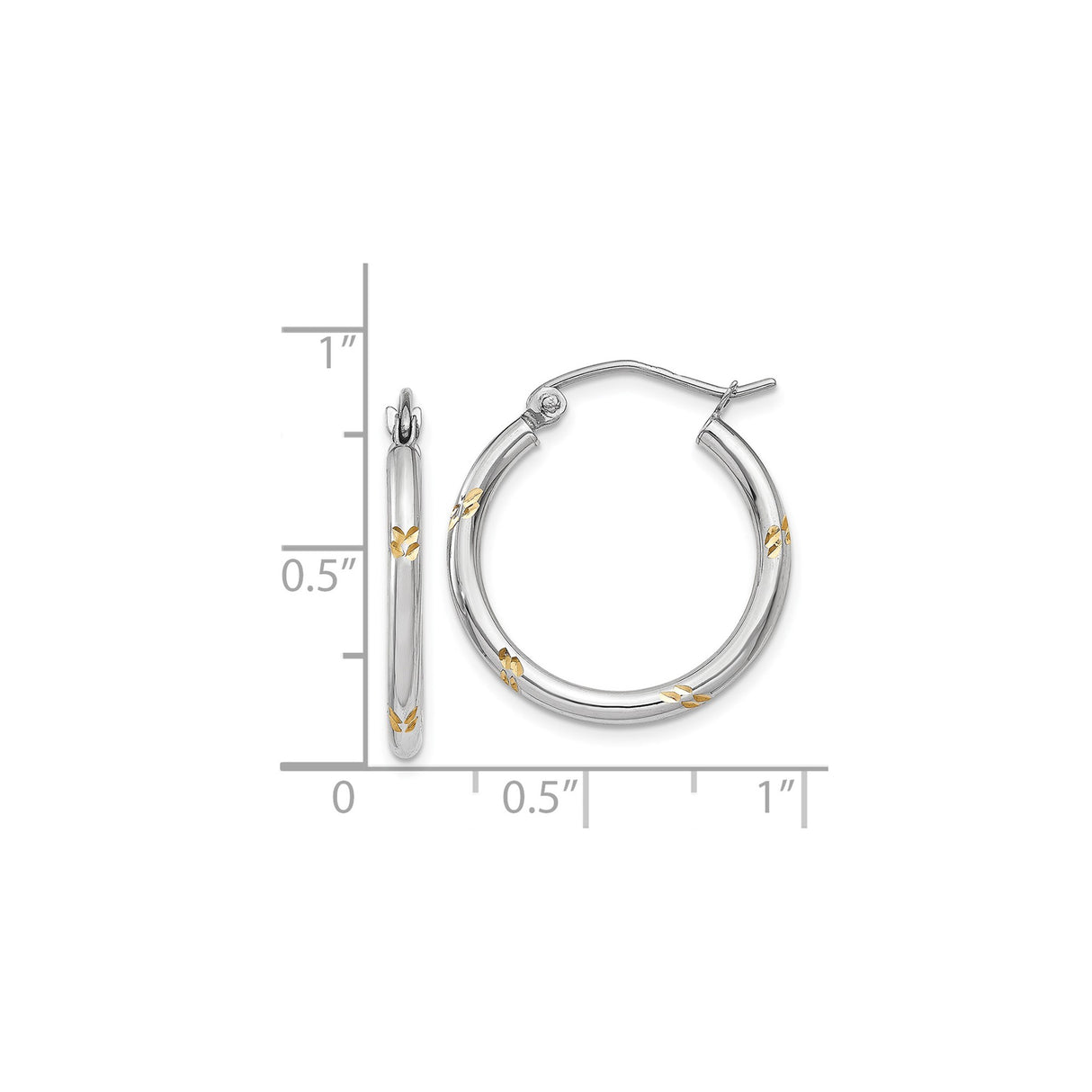 14k White Gold Hoop Earrings with Yellow Gold Leaf Accents, Floral Motif, Two-Tone Design