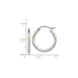 14k White Gold Hoop Earrings with Yellow Gold Leaf Accents, Floral Motif, Two-Tone Design