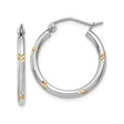 14k White Gold Hoop Earrings with Yellow Gold Leaf Accents, Floral Motif, Two-Tone Design
