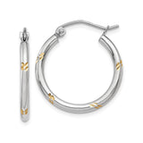 14k White Gold Hoop Earrings with Yellow Gold Leaf Accents, Floral Motif, Two-Tone Design