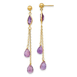 14k Yellow Gold Dangle Earrings with Amethyst Marquise and Teardrop Stones on Chains