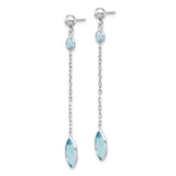 14k White Gold Dangle Earrings with Swiss Blue Topaz Bezel Set Gemstones and Chain Drops