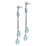14k White Gold Dangle Earrings with Swiss Blue and Sky Blue Topaz, Delicate Chain Drop Design