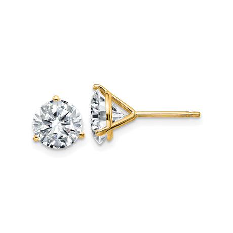 14k Yellow Gold Stud Earrings with Round Moissanite in Solitaire Four Prong Setting