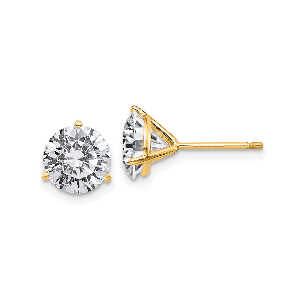 14k Yellow Gold Moissanite Stud Earrings, Round Brilliant Cut, Four Prong Setting