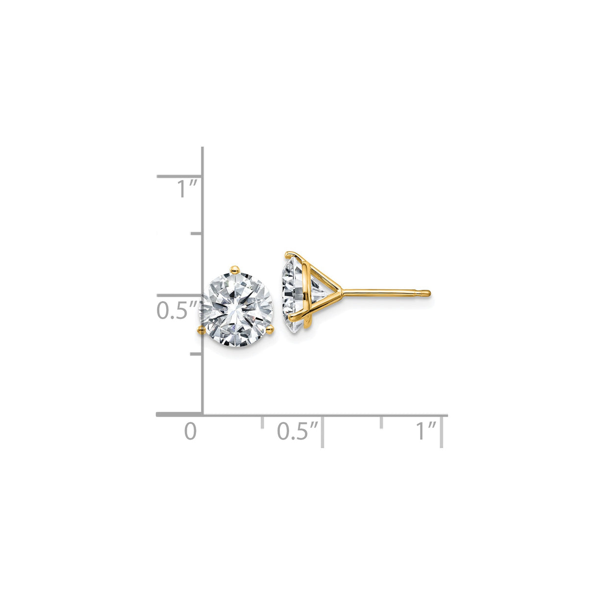 14k Yellow Gold Solitaire Stud Earrings with Round Moissanite in 4-Prong Setting