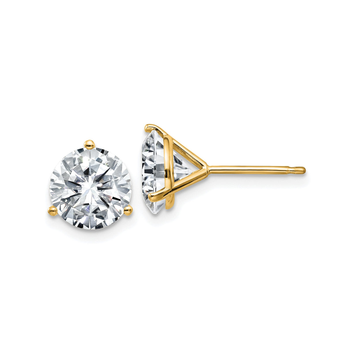 14k Yellow Gold Solitaire Stud Earrings with Moissanite, Prong Set, Classic Minimalist Style
