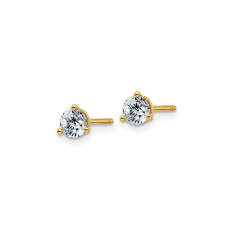 14k Yellow Gold Stud Earrings with Round Cut Moissanite in Three Prong Solitaire Setting