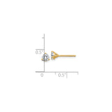 14k Yellow Gold Stud Earrings with Moissanite, Three Prong Minimalist Design