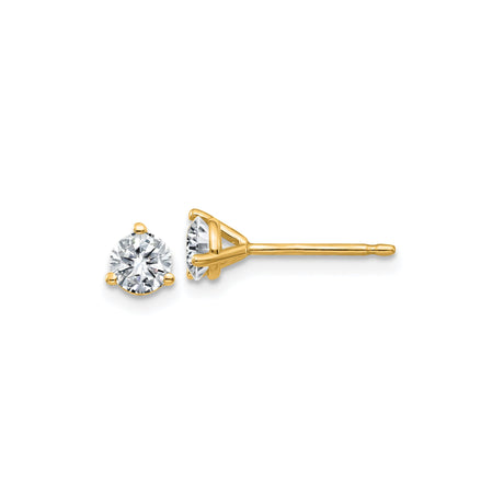 14k Yellow Gold Stud Earrings with Moissanite, Three Prong Minimalist Design