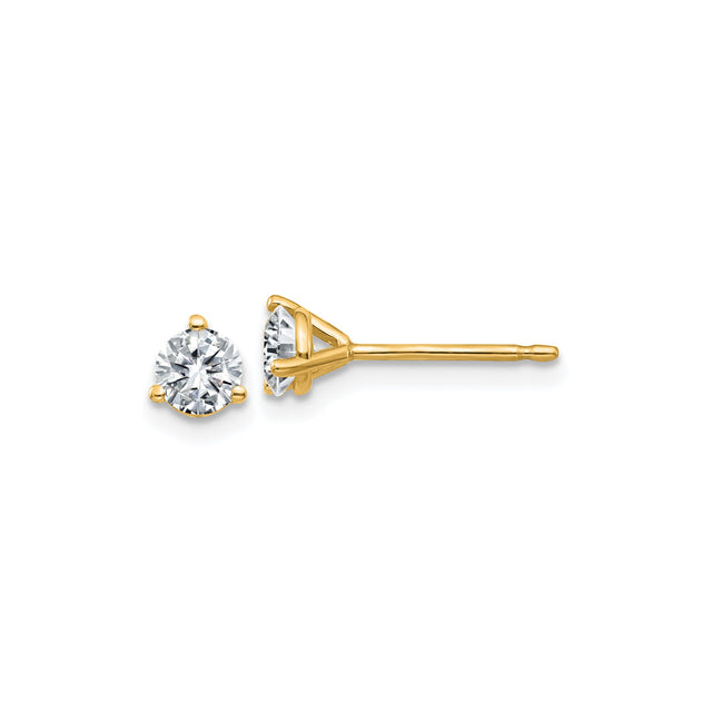 14k Yellow Gold Stud Earrings with Moissanite, Three Prong Minimalist Design